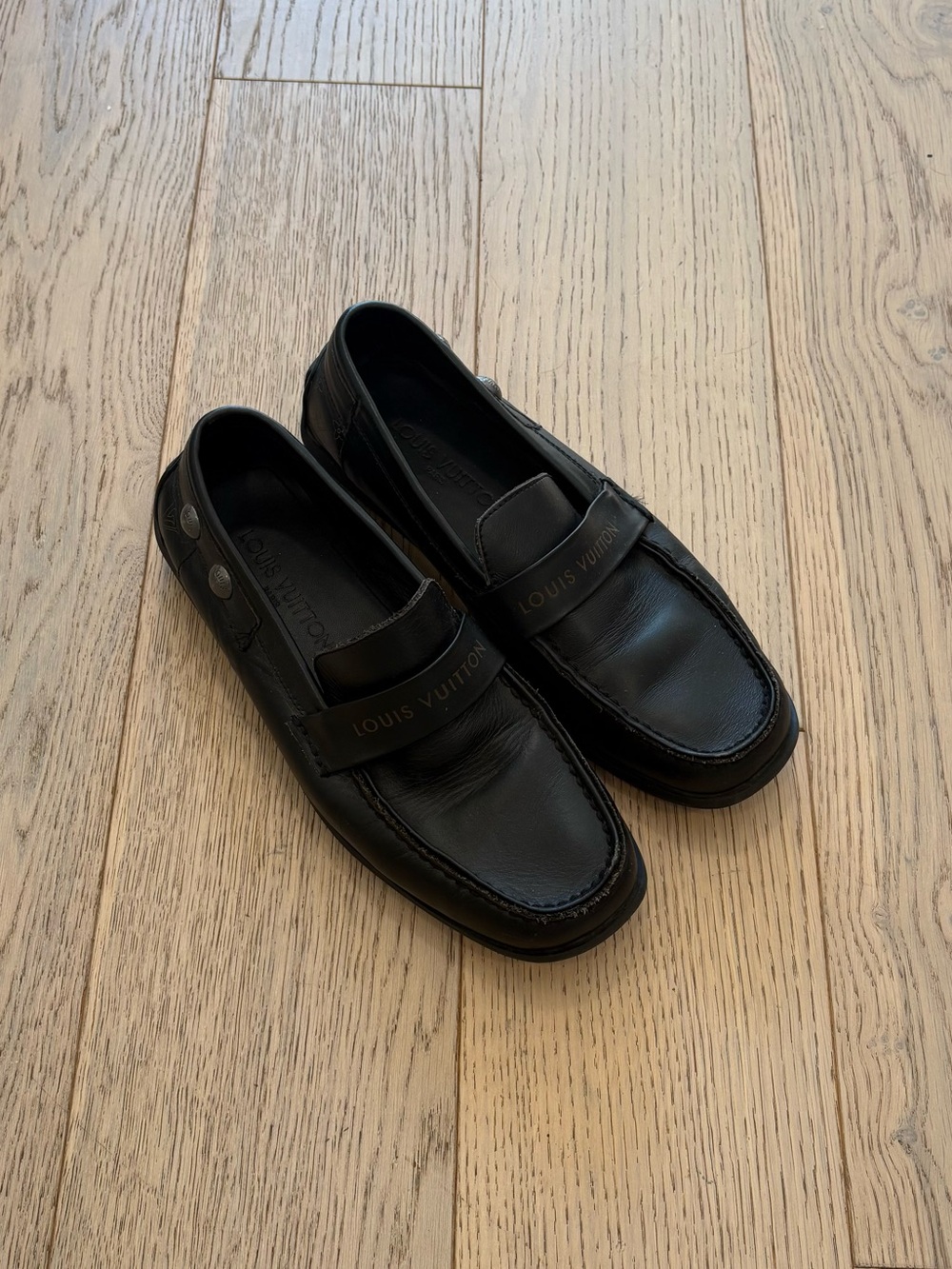 Louis Vuitton Black Monogram Studded Leather Loafers Women’s Size 39